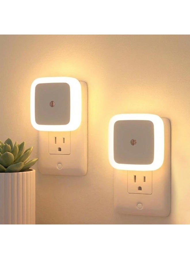 2-Pack Plug-In Square LED Night Lights With Dusk-to-Dawn Sensor, Warm Yellow - Image 1