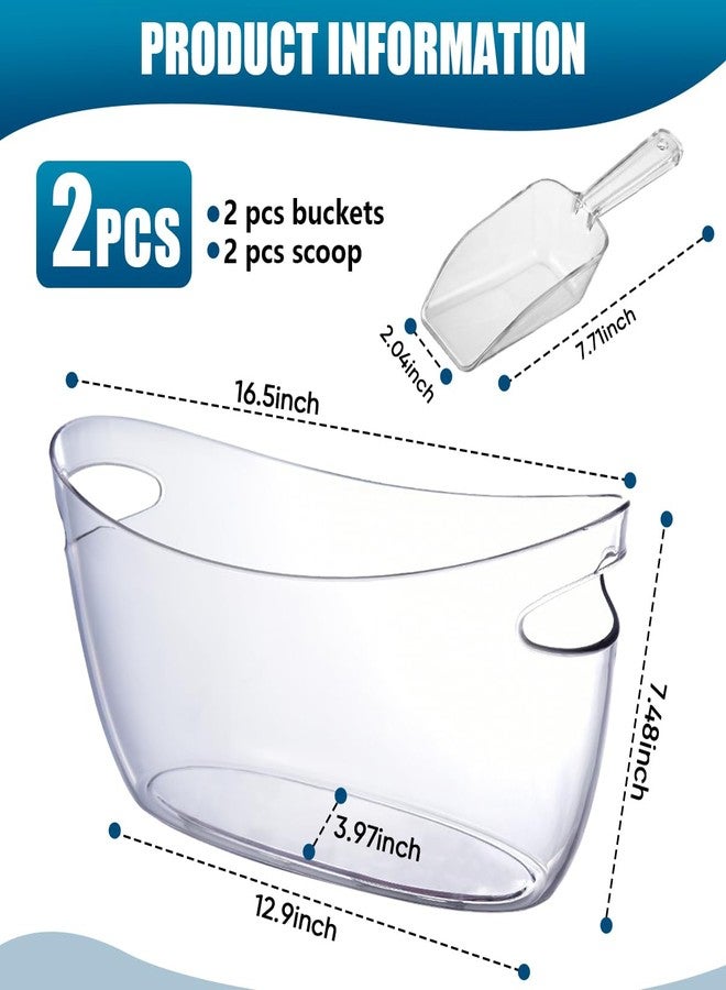 OBTANIM 2 Pack Clear Acrylic Ice Buckets Large Champagne Drink Cooler Storage Ice Tub with Scoops for Beer Cocktails Wine Beverage Home Parties Bar Cooling Supplies - Image 2