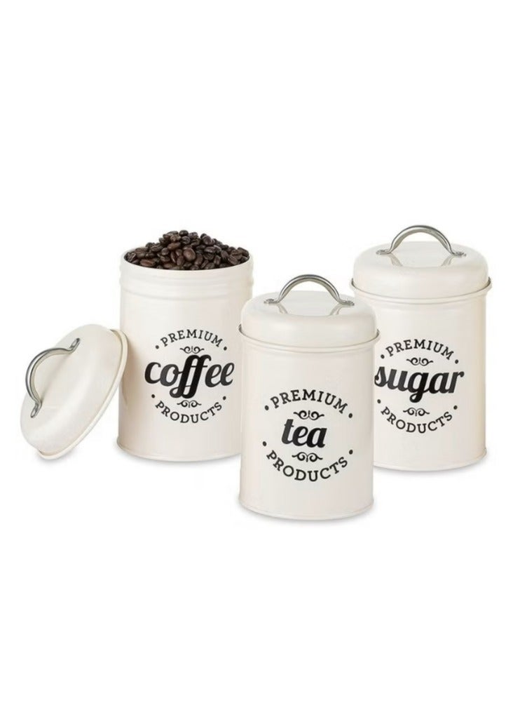 Hanayo 3PCS Airtight Kitchen Canister with Lids, Coffee, Tea, Sugar Metal Containers Jars, Decorative Kitchen Food Canister Jars White - Image 1