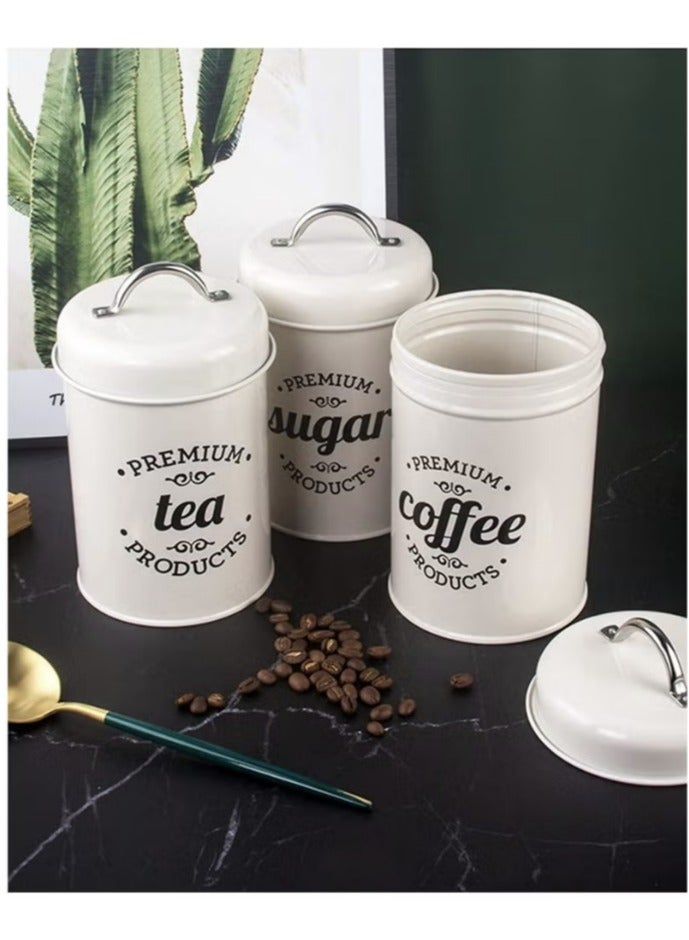 Hanayo 3PCS Airtight Kitchen Canister with Lids, Coffee, Tea, Sugar Metal Containers Jars, Decorative Kitchen Food Canister Jars White - Image 5