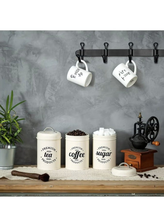 Hanayo 3PCS Airtight Kitchen Canister with Lids, Coffee, Tea, Sugar Metal Containers Jars, Decorative Kitchen Food Canister Jars White - Image 4