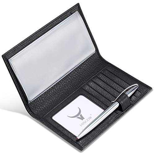 HISCOW Soft Leather Checkbook Cover & Card Holder with Divider - Italian Calfskin (Pebbled Black) - Image 3