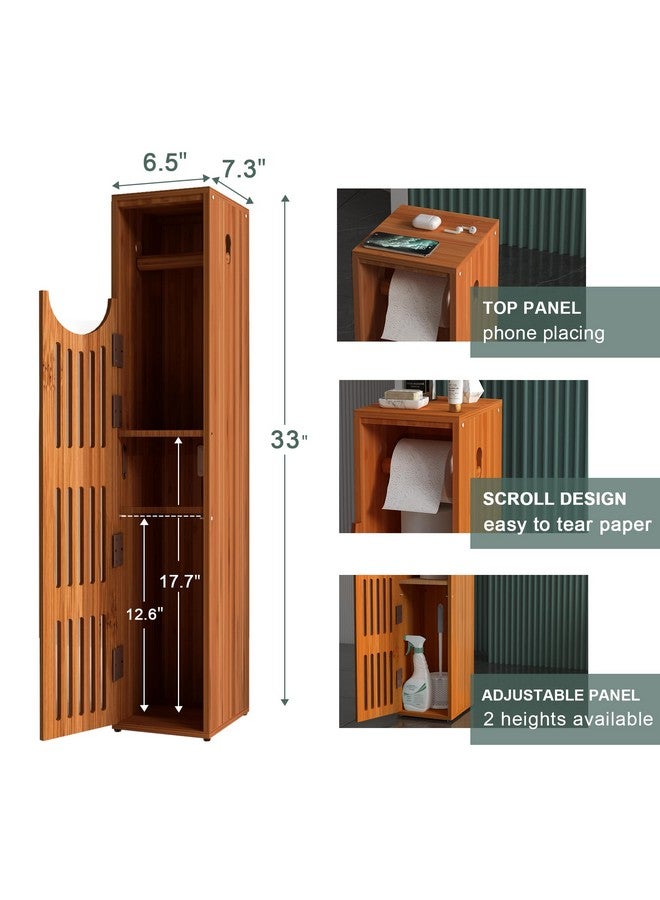 AmazerBath Bamboo Toilet Paper Holder with Storage, Bathroom Toilet Paper Storage Cabinet, Small Bathroom Storage Cabinet for Small Spaces, Slim Bathroom Storage Cabinet, 33x7.3x6.5 Inches, Brown - Image 2