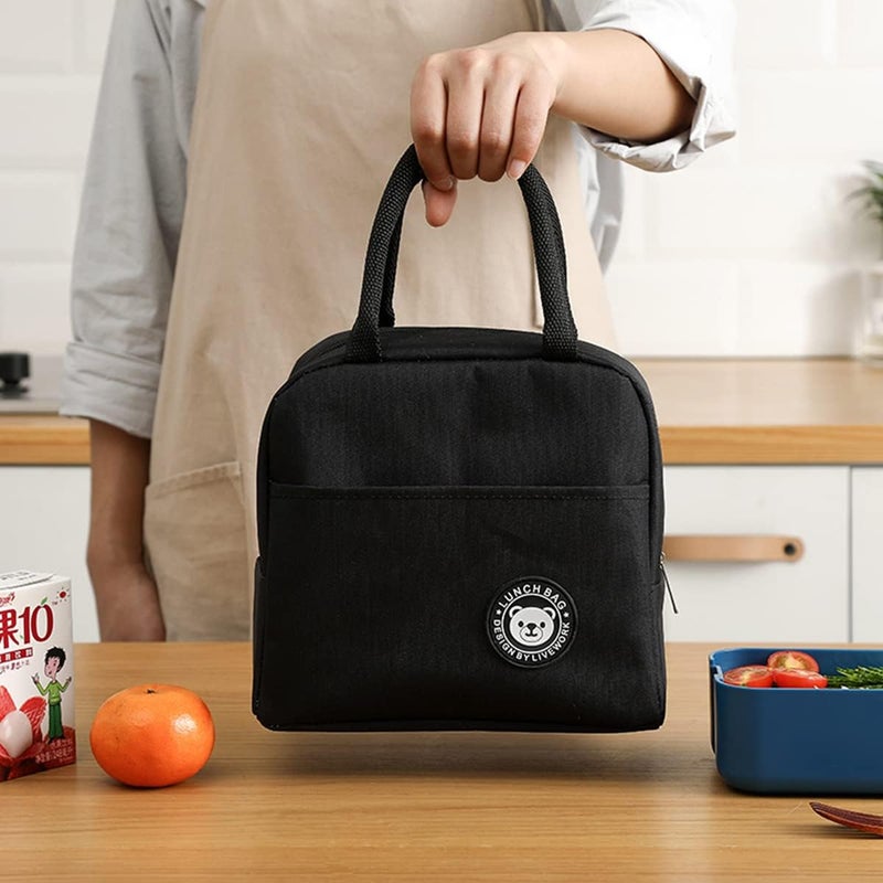 Black Lunch Bag Reusable Insulated Lunch Tote Bag Waterproof and Durable Lunch Cooler Handbags for Office Work School Picnic Hiking Beach Fishing - Image 2