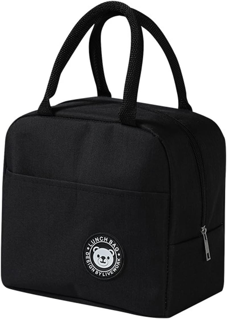 Black Lunch Bag Reusable Insulated Lunch Tote Bag Waterproof and Durable Lunch Cooler Handbags for Office Work School Picnic Hiking Beach Fishing - Image 1