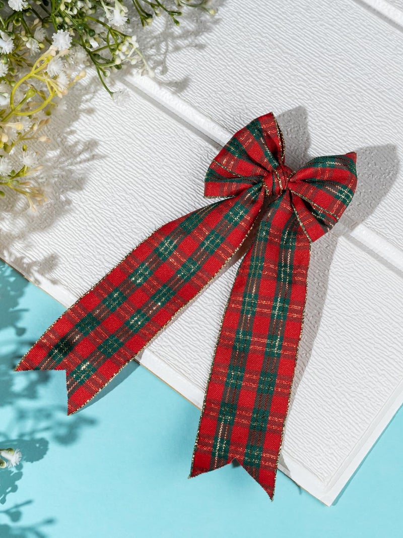 Arendelle Christmas Special Red Green Checkered Pigtail Hair Bow for Girls [ABW110] - Image 5