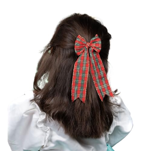 Arendelle Christmas Special Red Green Checkered Pigtail Hair Bow for Girls [ABW110] - Image 1