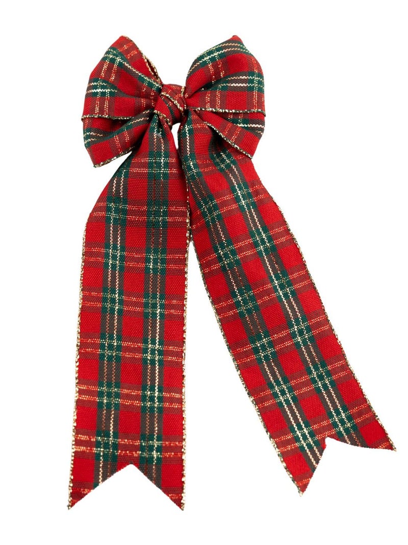 Arendelle Christmas Special Red Green Checkered Pigtail Hair Bow for Girls [ABW110] - Image 2