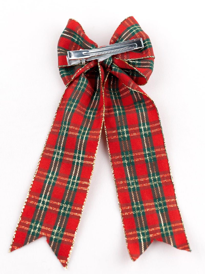 Arendelle Christmas Special Red Green Checkered Pigtail Hair Bow for Girls [ABW110] - Image 3