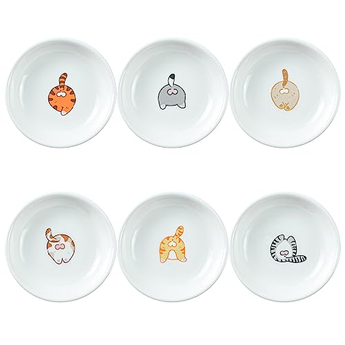 SOCOSY Super Cute Funny Cat Butts Ceramic Sauce Dish/Seasoning Dish/Sushi Soy Dipping Bowl/Appetizer Plates/Serving Dish for Kitchen Home(Set of 6) - Image 1