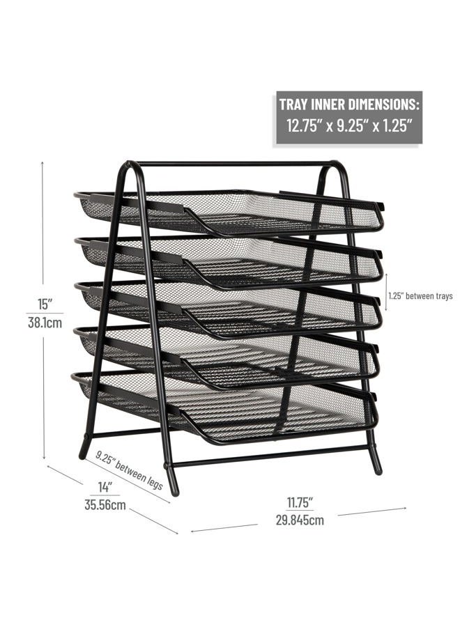 Mind Reader Desk Organizer With 5 Sliding Trays For Letters, Documents, Mail, Files, Paper, Black - Image 3