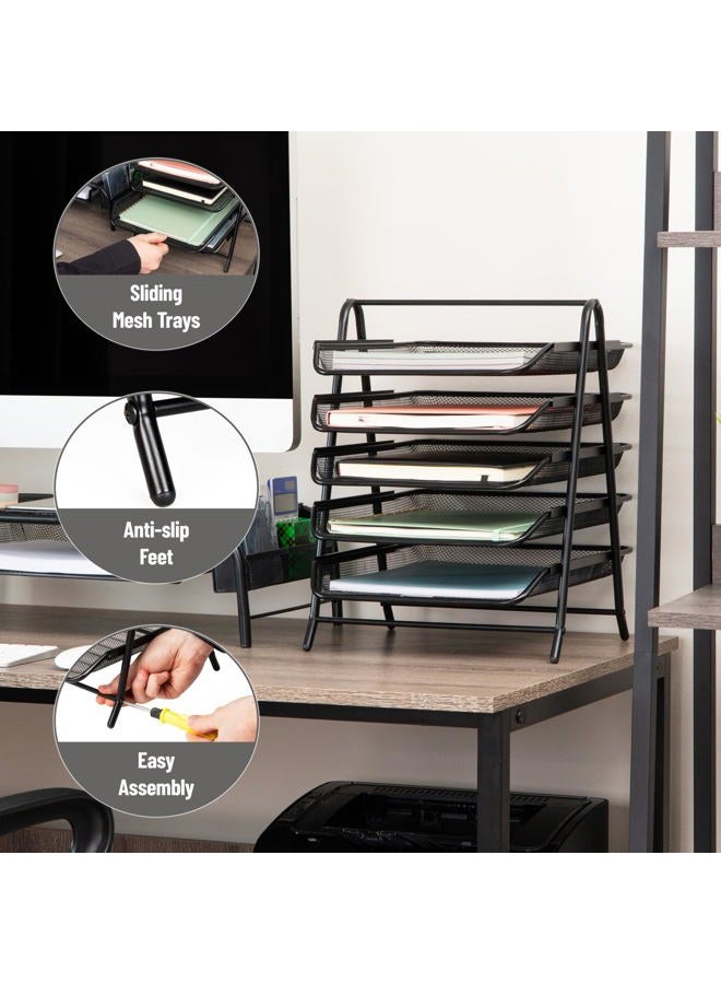 Mind Reader Desk Organizer With 5 Sliding Trays For Letters, Documents, Mail, Files, Paper, Black - Image 4