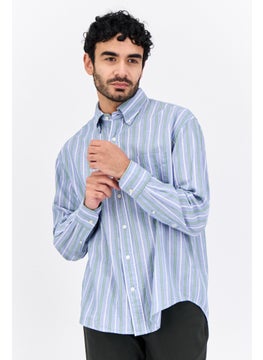 GANT Men Relaxed Fit Stripped Long Sleeve Casual Shirt, Blue Combo  - Image 1