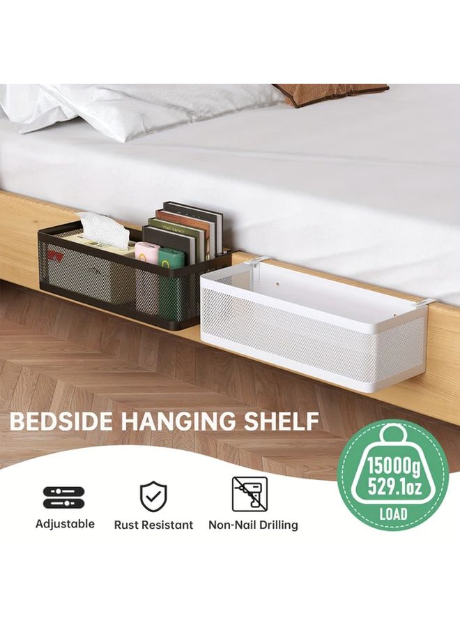 Black Adjustable Bedside Storage Rack with Hooks Multi Purpose Hanging Organizer - Image 2