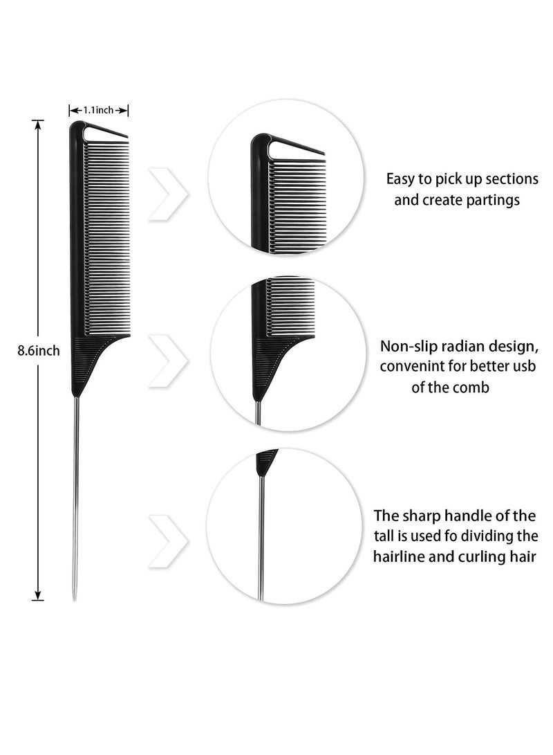 NIBEMINENT Rat Tail Combs, Hair Clips, Parting Comb for Braids, Metal Long Steel Pin Teasing Alligator Styling Sectioning Professional Salon 3Pcs+7Pcs - Image 5