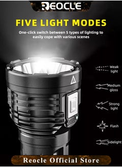 REOCLE Rechargeable LED Flashlights Powerful Torch with High Lumens & High Power & 5 Modes & IPX7 Waterproof & Long Lasting Powerful Handheld Flashlight for Camping Emergencies  - Image 2