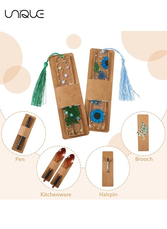 Unique 50 Pieces Resin Bookmark Holder 5.9 x 1.8 Inches Kraft Sleeves DIY Bookmarks Display Cards for Wrapping Small Business Packaging Supplies Party Favor Gift (Brown, Cute)  - Image 3