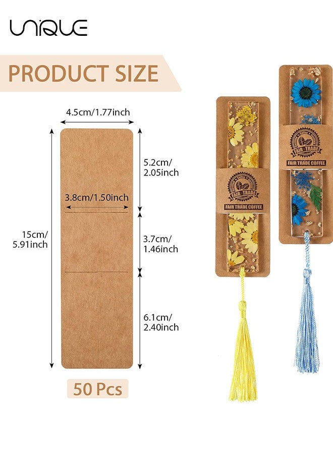 Unique 50 Pieces Resin Bookmark Holder 5.9 x 1.8 Inches Kraft Sleeves DIY Bookmarks Display Cards for Wrapping Small Business Packaging Supplies Party Favor Gift (Brown, Cute)  - Image 2