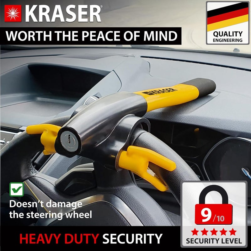 KRASER KR855Y Steering Wheel, High Security Lock, Universal Anti-Theft Bar for Car SUV Van Truck Motorhome, Yellow - Image 2