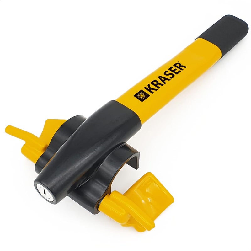 KRASER KR855Y Steering Wheel, High Security Lock, Universal Anti-Theft Bar for Car SUV Van Truck Motorhome, Yellow - Image 1