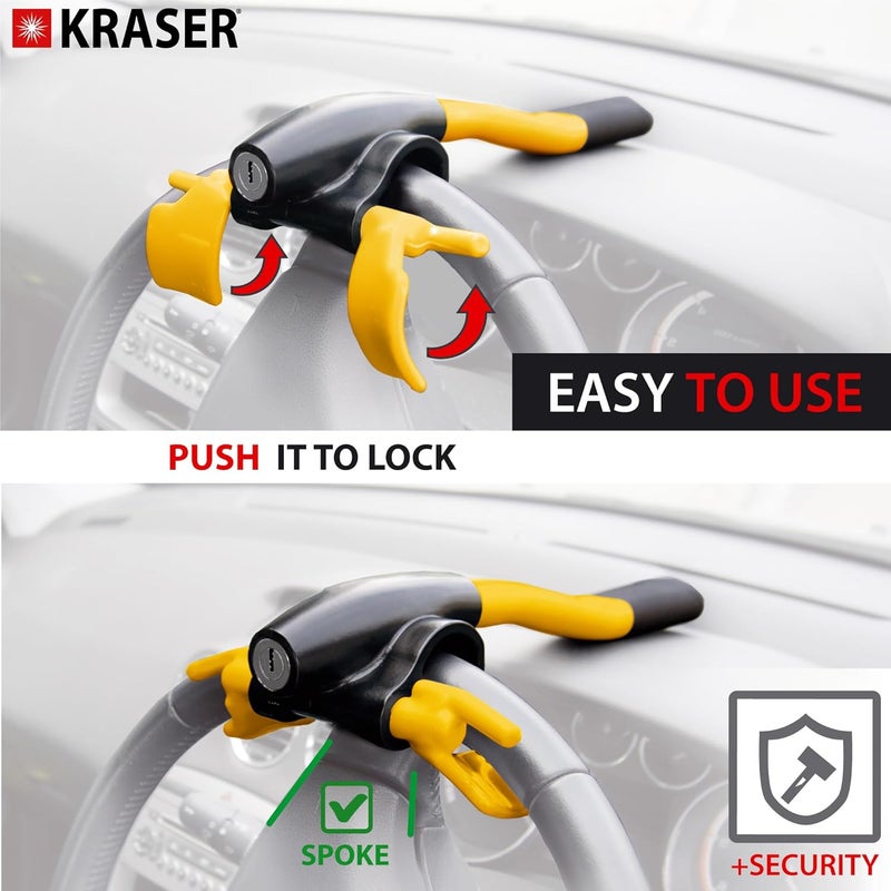 KRASER KR855Y Steering Wheel, High Security Lock, Universal Anti-Theft Bar for Car SUV Van Truck Motorhome, Yellow - Image 5