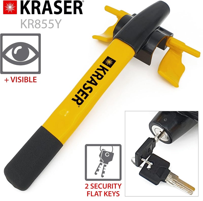 KRASER KR855Y Steering Wheel, High Security Lock, Universal Anti-Theft Bar for Car SUV Van Truck Motorhome, Yellow - Image 3