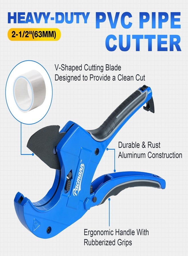 Pacmann PVC Pipe Cutter, Up to 2-1/2", Ratchet Pipe Cutter Heavy-Duty, Pex Cutting Tool for Cutting PEX, PVC, PPR Plastic Hoses and Plumbing Pipe with Deburring Tool - Image 2