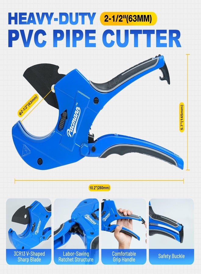 Pacmann PVC Pipe Cutter, Up to 2-1/2", Ratchet Pipe Cutter Heavy-Duty, Pex Cutting Tool for Cutting PEX, PVC, PPR Plastic Hoses and Plumbing Pipe with Deburring Tool - Image 3