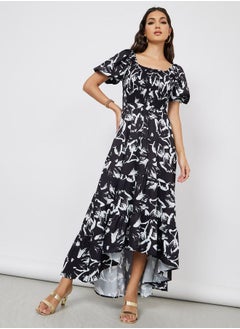 Square Neck High-Low Hem Tiered Maxi Dress