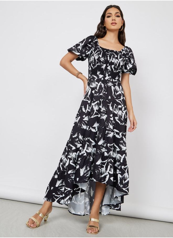 Styli - Square Neck High-Low Hem Tiered Maxi Dress - Image 1