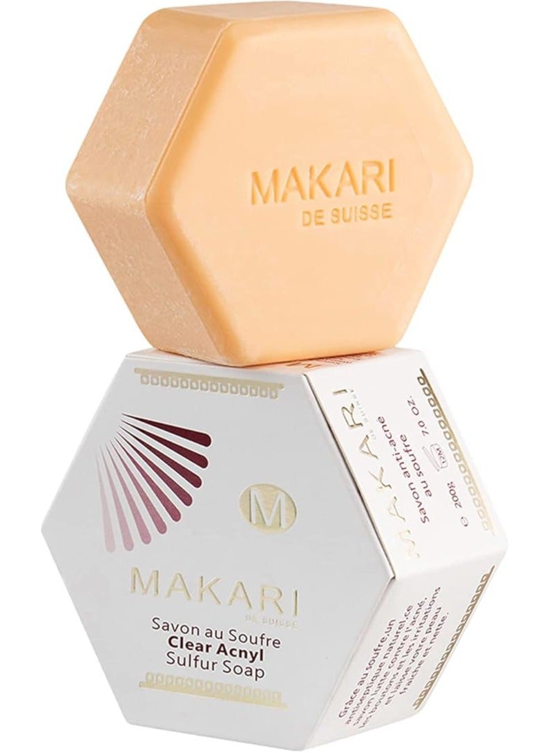 ماكاري صابون ماكاري الكلاسيكي بالكبريت ٢١٠ مل - صابون مضاد لحب الشباب للوجه والجسم - منظف مرطب يحارب عيوب حب الشباب، المسام المسدودة، الزيوت، والتهيج. - Image 1