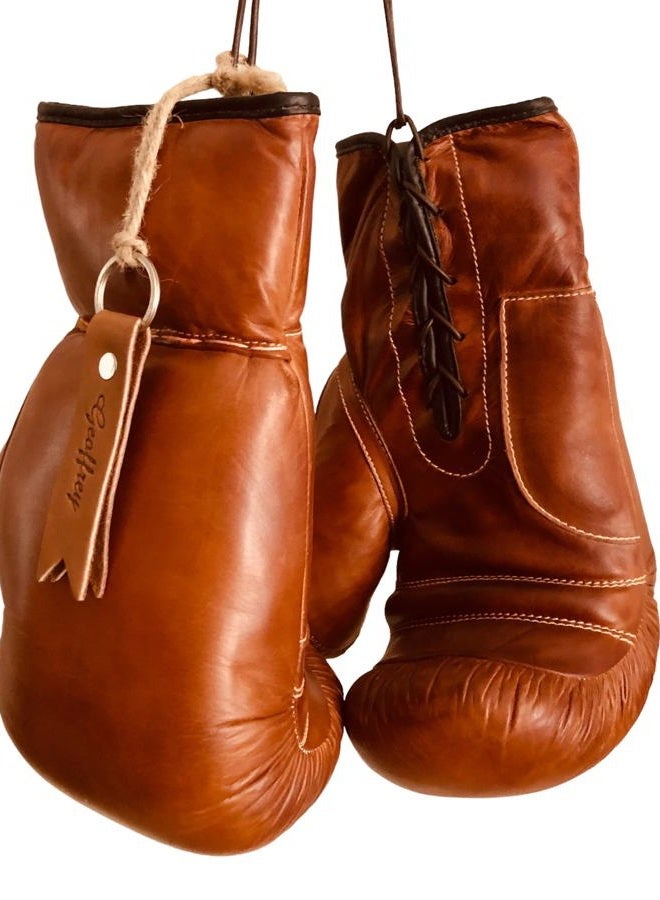 GEOFFREY TAN Leather Vintage Boxing Gloves with Leather Laces | 12oz | Retro by (Tan) - Image 1