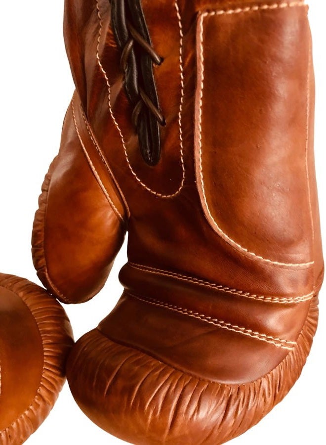 GEOFFREY TAN Leather Vintage Boxing Gloves with Leather Laces | 12oz | Retro by (Tan) - Image 2