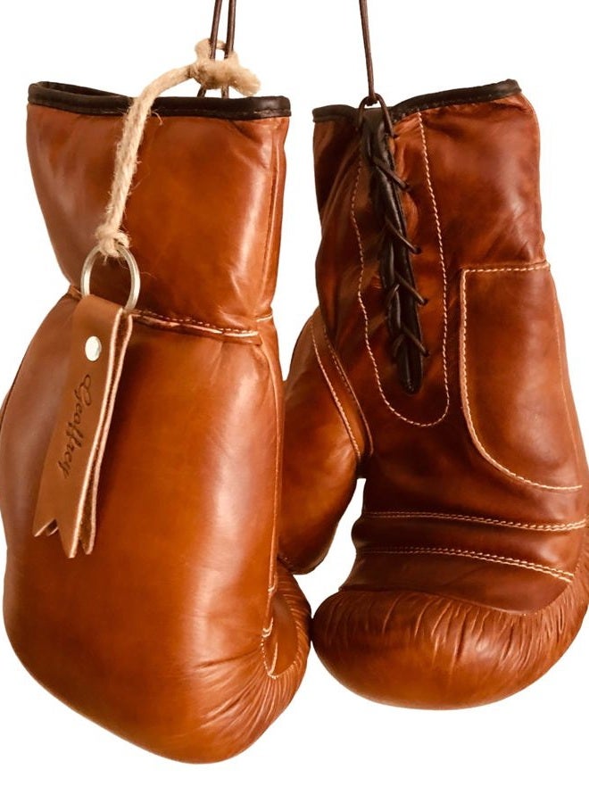 GEOFFREY TAN Leather Vintage Boxing Gloves with Leather Laces | 12oz | Retro by (Tan) - Image 4