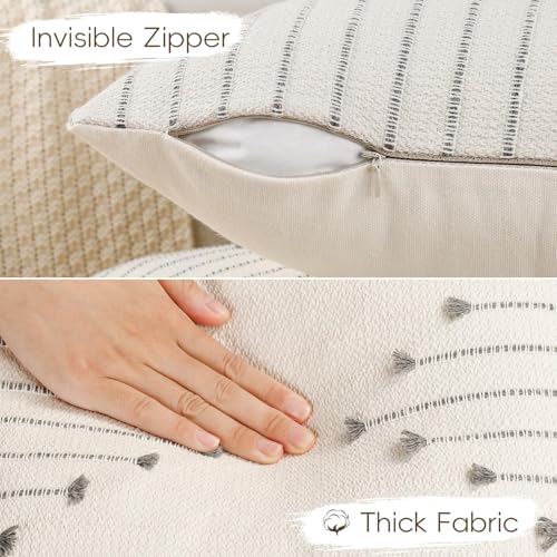 YCOLL Boho Outdoor Throw Pillow Covers 22x22 Set of 2 Neutral Woven Decorative Pillowcases Cotton Tufted Couch Pillows Modern Farmhouse Cushion Covers for Sofa Couch Bed Living Room Home Decor Gray - Image 3