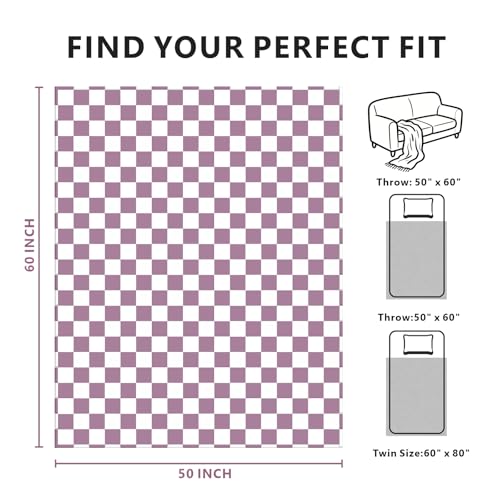 Edenleaf Checkered Blanket Flannel Throw Blankets Soft Cozy Checkered Grid Print Chessboard Gingham Pattern Throws for Bed Sofa Couch for All Seasons 50x60 Inch Purple - Image 3