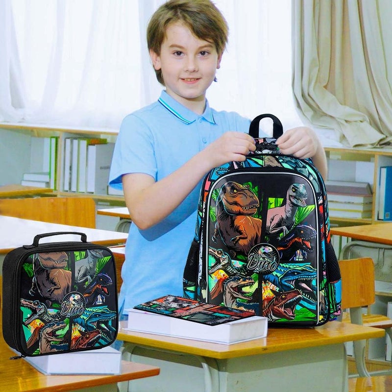 CCJPX 3PCS Dinosaur Backpack for Boys, 16 Inch Water Resistant Preschool Bookbags, Cool Kindergarten School Backpacks and Lunch Box - Image 2