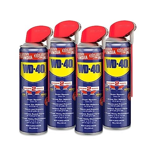 WD-40 Smart Straw Spray 500 ml Multipurpose for Auto Maintenance, Rust Remover, Home Improvement, Loosens Stuck & Rust Parts, Removes Sticky Residue, Descaling, Protectant & Cleaning Agent (Pack of 4) - Image 1