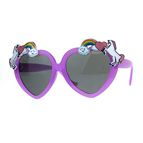 SA106 Children Size Girls Rainbow Unicorn Heart Shape Sunglasses Purple - Image 2