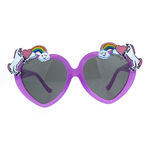 SA106 Children Size Girls Rainbow Unicorn Heart Shape Sunglasses Purple - Image 1