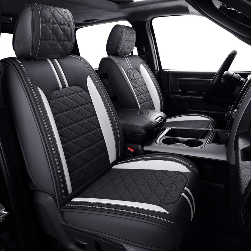 YIERTAI Dodge RAM Seat Covers for 20092025 1500HD 20102025 25003500HD Crew Double Cab Quad Cab Laramie Tradesman Truck Waterproof Faux Leather5 PCS Full SetBlackWhite