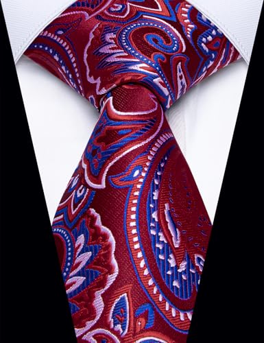 YourTies Red Blue Ties for Men Silk Floral Men's Necktie Woven Jacquard Formal Business Party Wedding Designer - Image 2