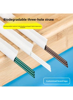 Generic Degradable PLA Three-hole Coffee Straw Disposable Independent Packaging Hot Drink Three-quality Tube Stirring Rod Three-quality Straw-Color:23cm Three-hole Biodegradable-brown-Specification:5000 Pieces  - Image 2