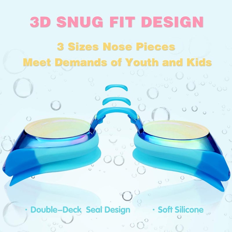 Keary Kids Swim Goggles for Toddler Kids Youth(3-12),Anti-Fog Waterproof Anti-UV Clear Vision Water Pool Goggles - Image 3