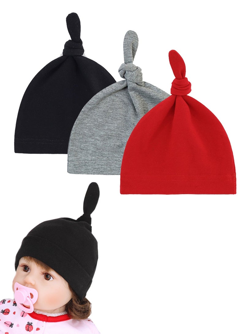 3PCS Newborn Baby Warm Hat Kids Beanies Knotted Cap Sleep Cap Hats - Image 1