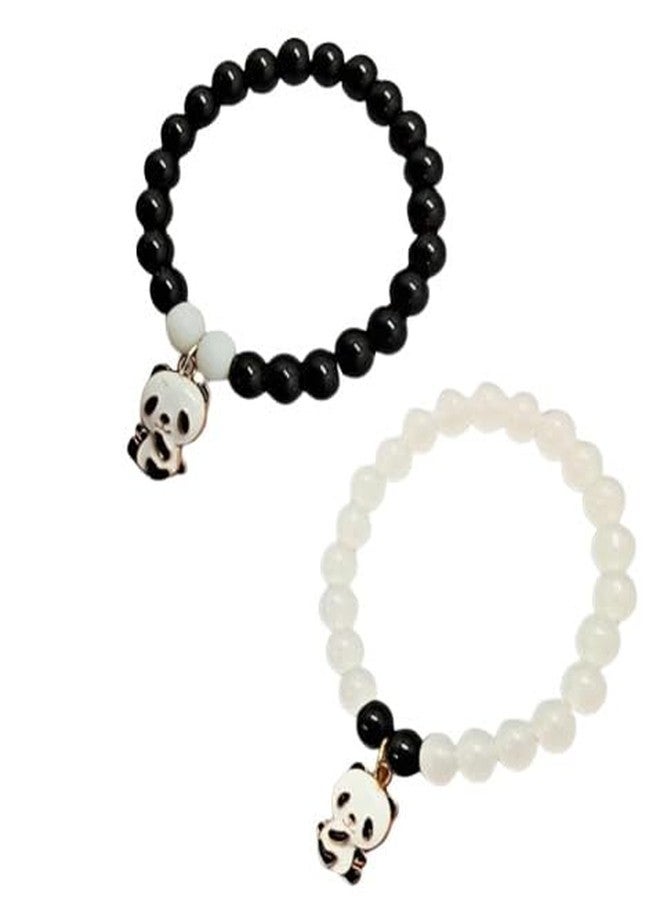 needs collection Panda Charm Crystal Stone Beads Couple Bracelets, Stretch Bracelet for Woman, Men, Girls Pack of 2 - Image 1