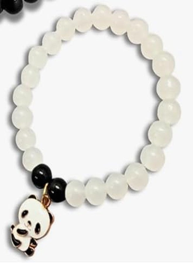 needs collection Panda Charm Crystal Stone Beads Couple Bracelets, Stretch Bracelet for Woman, Men, Girls Pack of 2 - Image 3