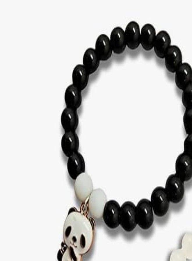 needs collection Panda Charm Crystal Stone Beads Couple Bracelets, Stretch Bracelet for Woman, Men, Girls Pack of 2 - Image 4