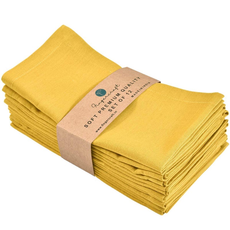 FINGERCRAFT Cloth Napkins Cotton Linen Blend Fabric 12 Pack Premium Quality Mitered Corners for Every Day Use Napkins are Pre Shrunk and Good Absorbency Gold