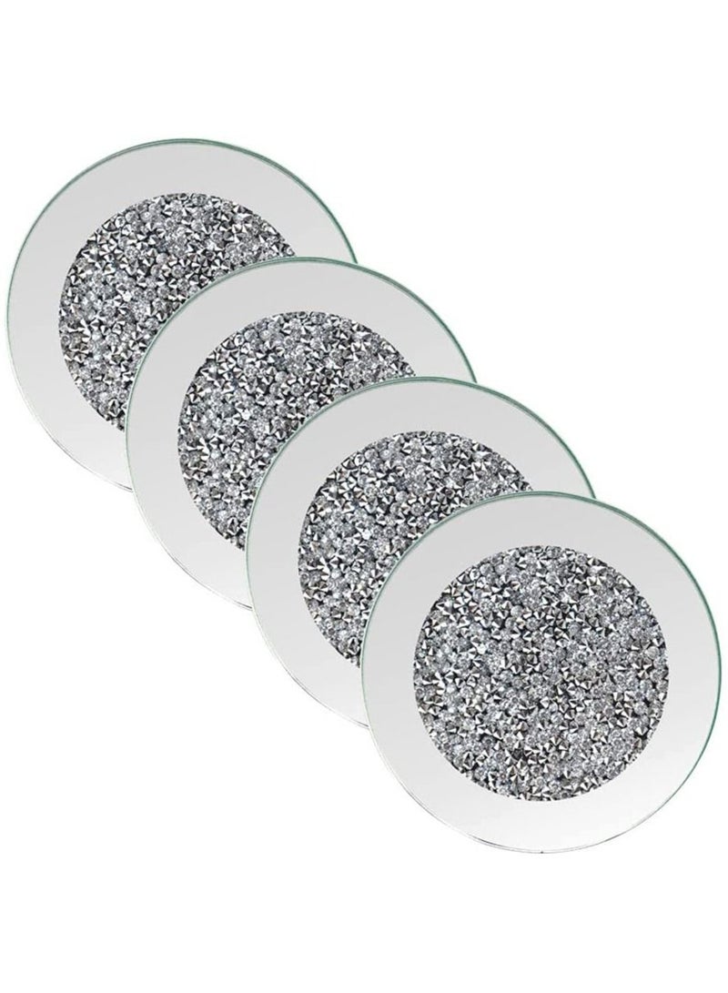 Y&D Glass Mirrored Coaster 4 PCS Crushed Diamond Cup Mat Decor on Tabletop for Tools Dining Table - Image 1
